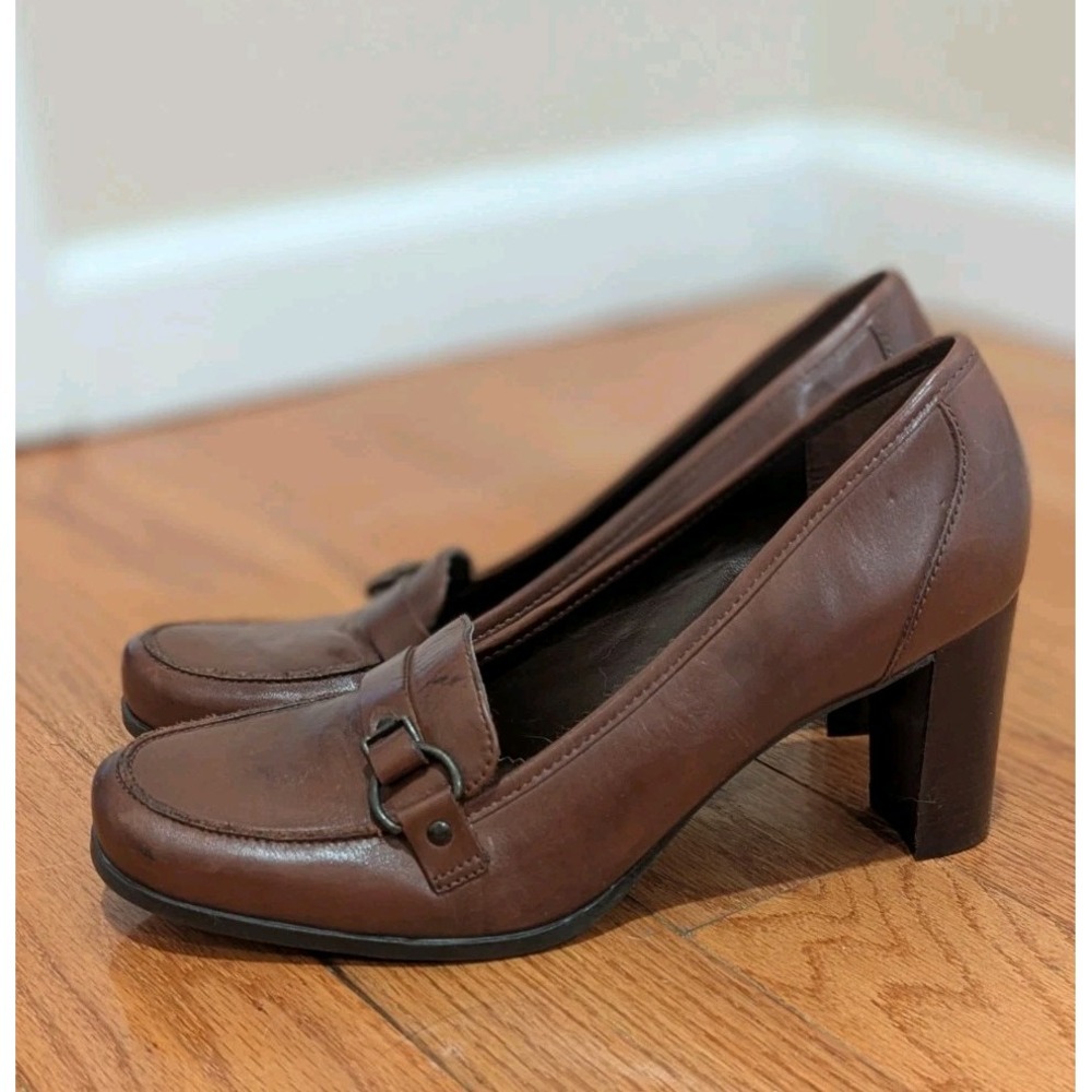 90s Dark Academia Loafer Heels Brown Leather Connie Womens 10M Y2K Kylie Pumps